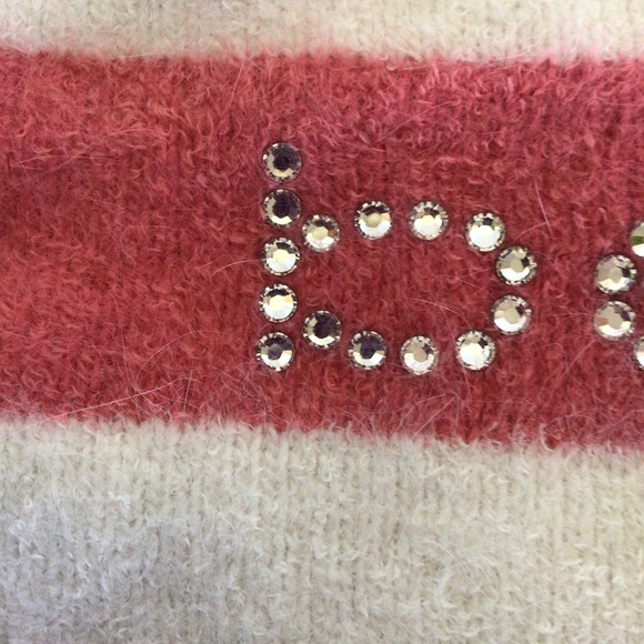 BEBE STRIPED FUZZY ANGORA SWEATER SMALL BELLINI/WHITE SMALL - Picture 10 of 15